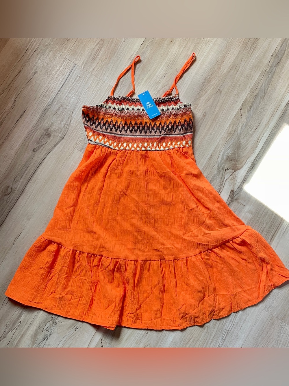 Cupshe Bright Orange Boho Tiered Summer Dress with Embroidered Bodice